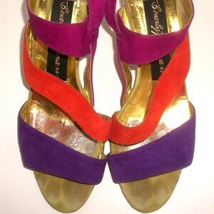 Beverly Feldman Vintage Jewel-Color Suede Strappy Sandal Heels 8M